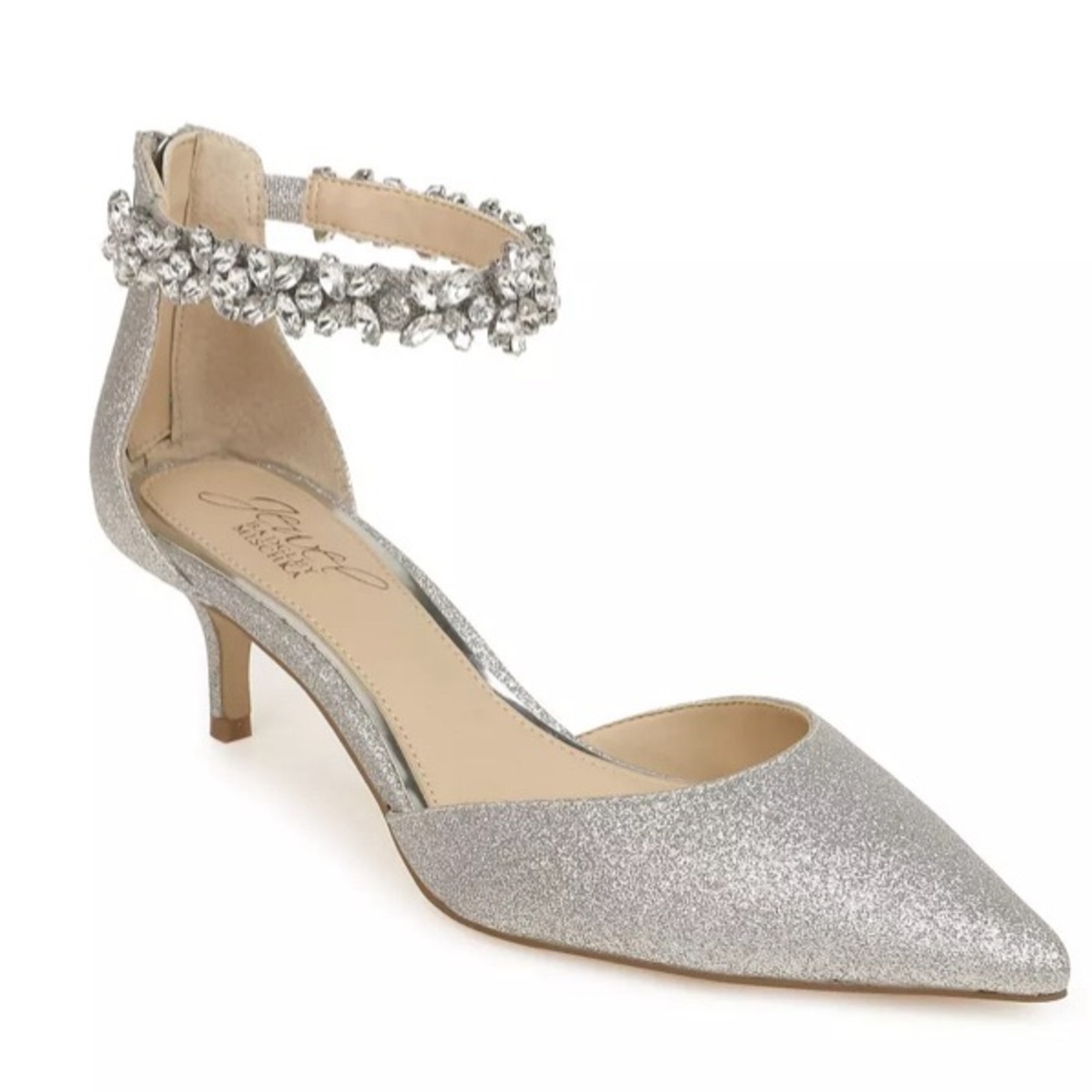 Jewel Badgley Mischka Robles Crystal Embellished Kitten Heel Evening Pumps